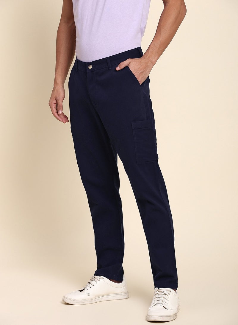 Dennis Lingo Navy Chinos for Men - Regular Fit, Cotton Lycra  - Image 2