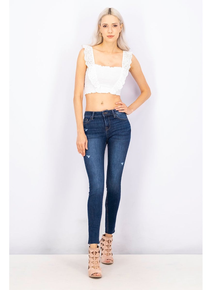 Bershka Women Skinny Fit Wash Stretchable Denim, Blue Wash  - Image 3