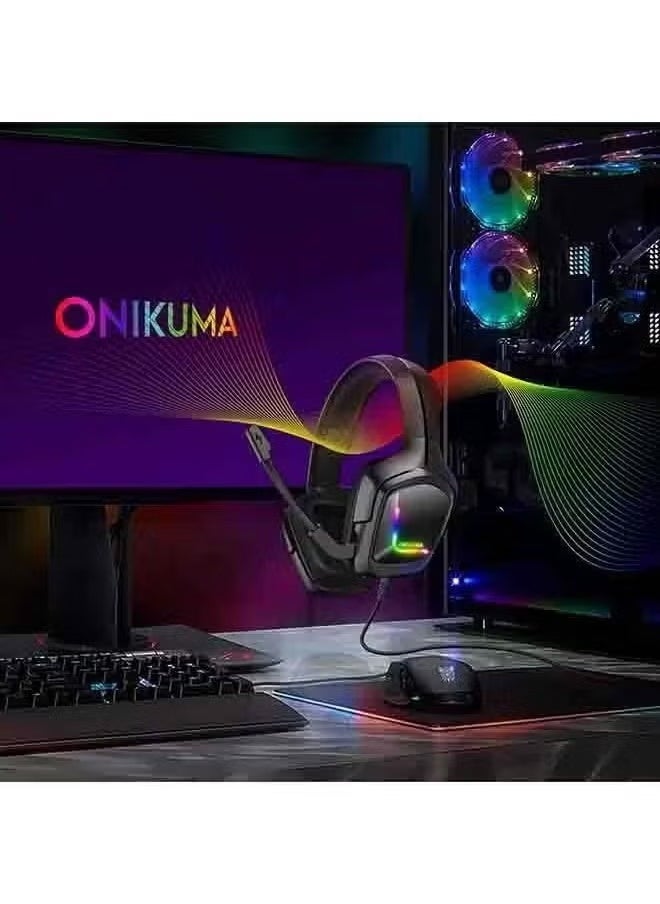 onikuma - Over-Ear LED Wired K20 Gaming Headphones with Mic for PS4/PS5/Xbox One/X Series/Switch/PC – Premium Sound Quality, Noise-Canceling, Comfortable Design, Customizable RGB Lights for Immersive Gaming Experience - Image 1