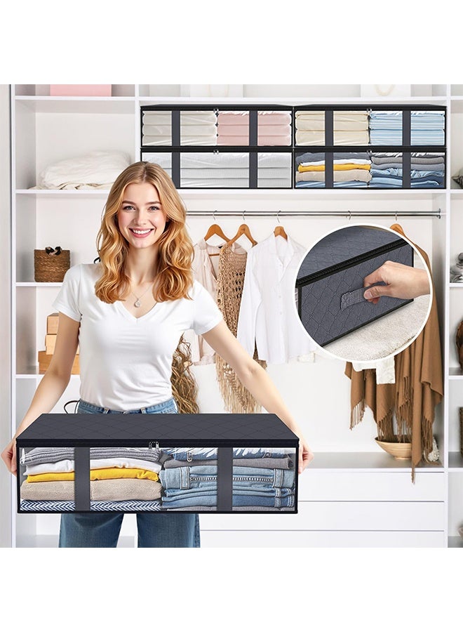 BELANO Under Bed Storage Bins 40L 60×45×15cm Foldable Wardrobes with Transparent Window Handles 3 Pack Grey - Image 4
