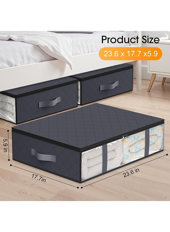 BELANO Under Bed Storage Bins 40L 60×45×15cm Foldable Wardrobes with Transparent Window Handles 3 Pack Grey - Image 2