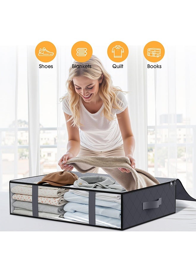 BELANO Under Bed Storage Bins 40L 60×45×15cm Foldable Wardrobes with Transparent Window Handles 3 Pack Grey - Image 5