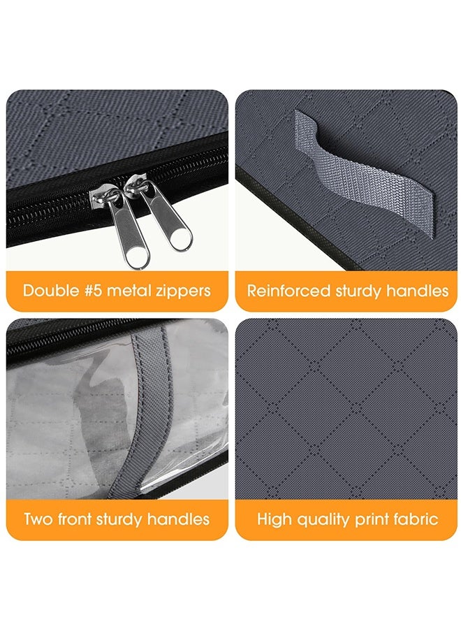 BELANO Under Bed Storage Bins 40L 60×45×15cm Foldable Wardrobes with Transparent Window Handles 3 Pack Grey - Image 3