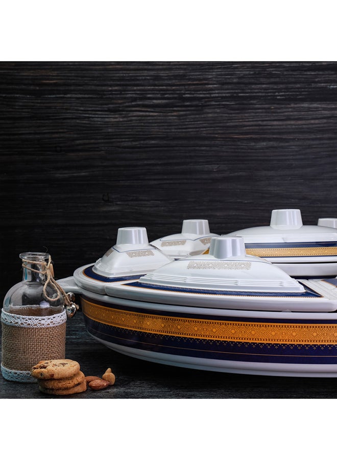 Royalford Revolving Serving Tray 10" Side Serving Bowls With Lid x6 10" Round Center Bowl With Lid x1 22.5" Round Tray 1 pc 360 Drgee Roating Base Blue/White/Beige 35cm - Image 5