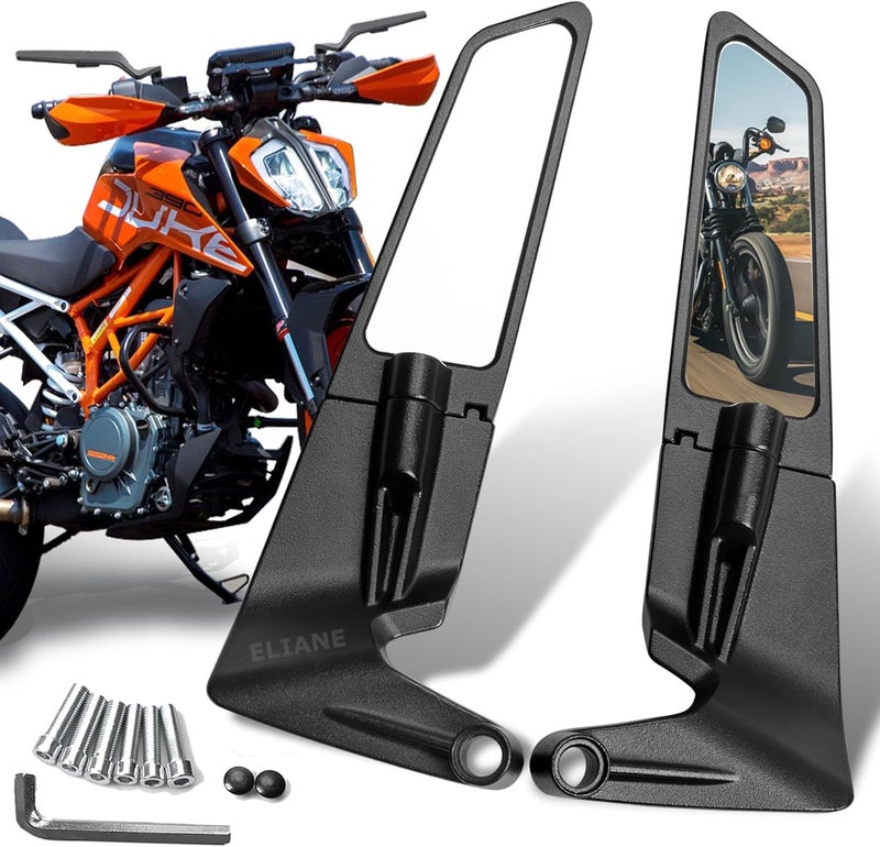 Eliane Universal Motorcycle Bike Mirrors Set Adjustable Rotating Rear View Mirror Stealth Wind Wing Side For All Bikes (York nut Fitting 8mm, 10mm) - Image 1