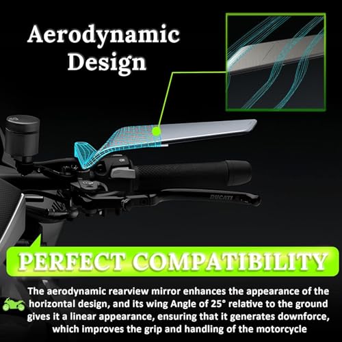 Eliane Universal Motorcycle Bike Mirrors Set Adjustable Rotating Rear View Mirror Stealth Wind Wing Side For All Bikes (York nut Fitting 8mm, 10mm) - Image 4