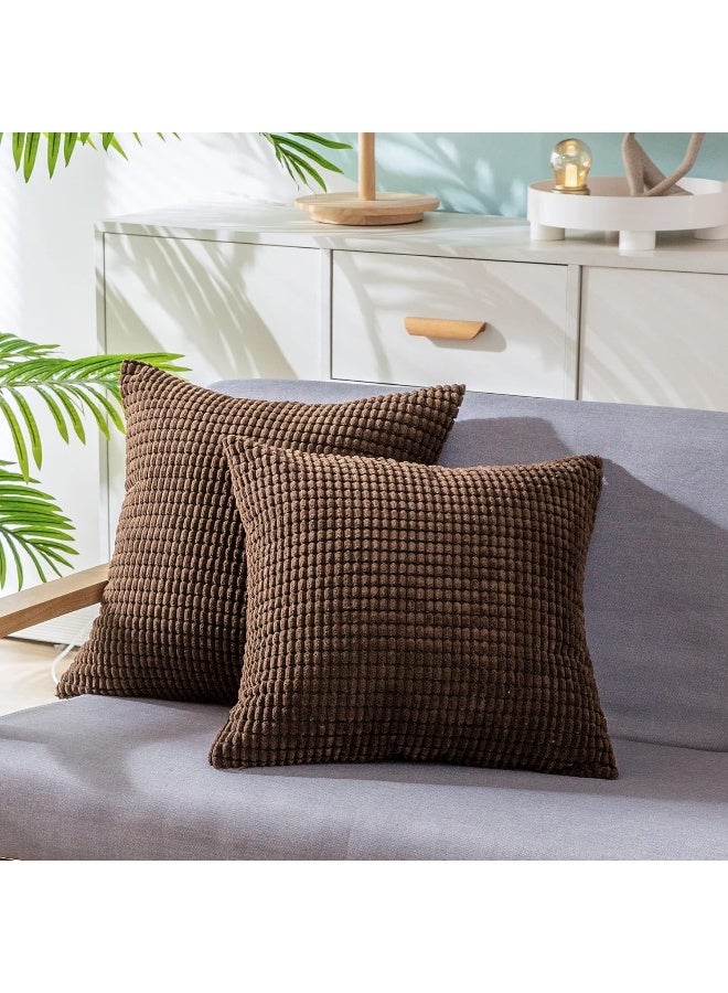 CaliTime CaliTime Throw Pillow Covers Pack of 2 Comfy Corduroy Corn Striped Waffle Decorative Cushion Cases for Couch Sofa Bed Farmhouse 24 X 24 Inches Brown  - Image 2