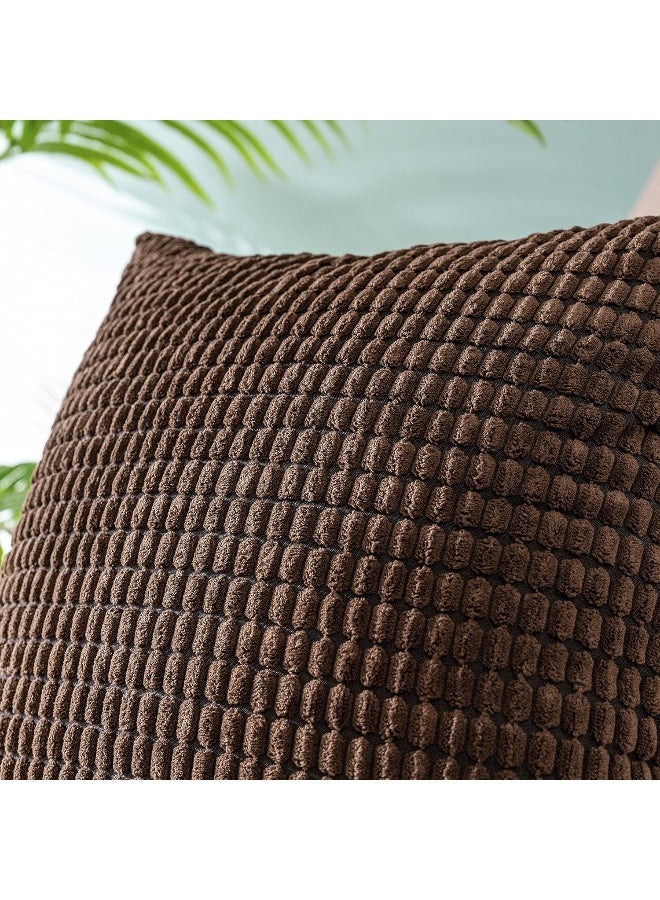 CaliTime CaliTime Throw Pillow Covers Pack of 2 Comfy Corduroy Corn Striped Waffle Decorative Cushion Cases for Couch Sofa Bed Farmhouse 24 X 24 Inches Brown  - Image 4