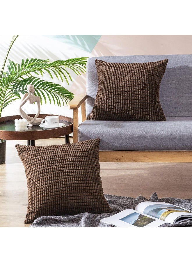 CaliTime CaliTime Throw Pillow Covers Pack of 2 Comfy Corduroy Corn Striped Waffle Decorative Cushion Cases for Couch Sofa Bed Farmhouse 24 X 24 Inches Brown  - Image 5