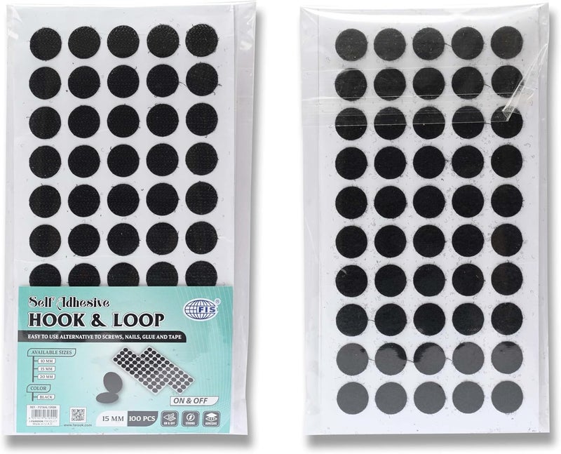 FIS Hook & Loop Tape Dots 15mm Round, Black, Pack of 100 – Self Adhesive Fastener Coins for Crafts, Home, School & Office - Image 4