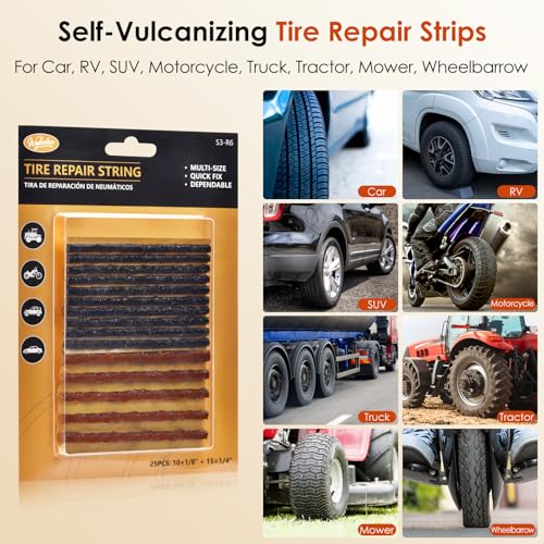 Wykodra Tire Plugs, Vulcanizing Tire Patches Fix a Flat Tire, Standard Heavy Duty Tire Plug, Repair Tubeless Off-Road Tires for Car, RV, SUV, Truck, Motorcycle, Tractor, Mower, Wheelbarrow [Multi-Size: 25Pcs] - Image 4