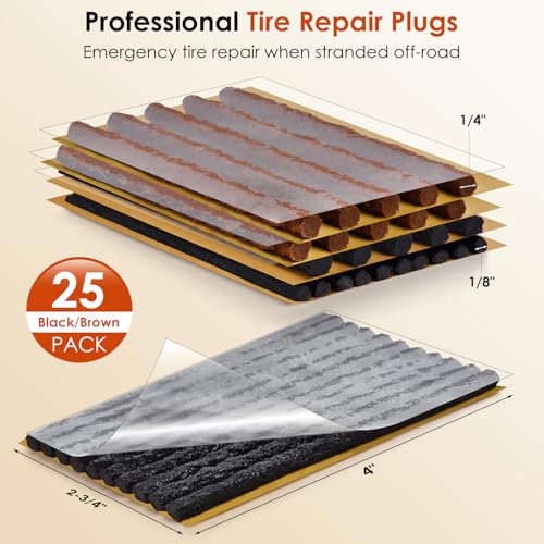 Wykodra Tire Plugs, Vulcanizing Tire Patches Fix a Flat Tire, Standard Heavy Duty Tire Plug, Repair Tubeless Off-Road Tires for Car, RV, SUV, Truck, Motorcycle, Tractor, Mower, Wheelbarrow [Multi-Size: 25Pcs] - Image 2