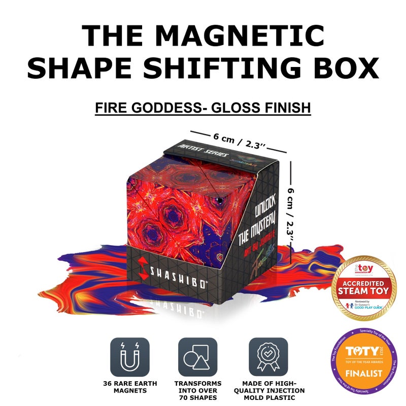 SHASHIBO Shape Shifting Box - Award-Winning, Patented Fidget Cube w/ 36 Rare Earth Magnets - Transforms Into Over 70 Shapes, Download Fun in Motion Toys Mobile App (Artist Series - Fire Goddess) - Image 2