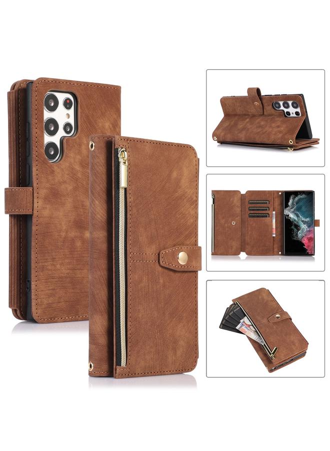 erorex Case For Samsung Galaxy S22 Ultra 5G Dream 9-Card Wallet Zipper Bag Leather Phone Case - Image 1
