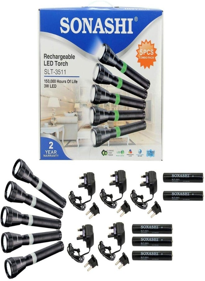 AKDC Sonashi Slt-3511 5 Piece Combo Rechargeable Led Torch W/Rechargeable Batteries, Led Light, Water Resistant, Shock Resistant, Continuous Working | Rechargeable Led Torch | Lighting  - Image 4