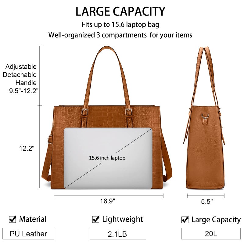 Lubardy Laptop Bag for Women 15.6 Inch Laptop Tote Bag Leather Classy Computer Briefcase for Work Waterproof Handbag Professional Shoulder Bag Women Business Office Bag Large Capacity(Brown) - Image 4