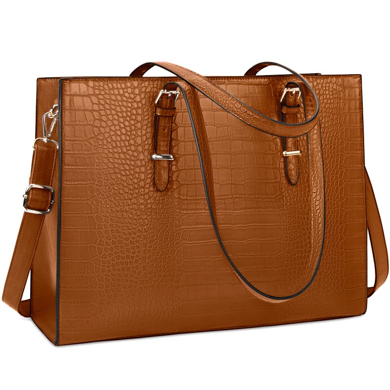 Lubardy Laptop Bag for Women 15.6 Inch Laptop Tote Bag Leather Classy Computer Briefcase for Work Waterproof Handbag Professional Shoulder Bag Women Business Office Bag Large Capacity(Brown) - Image 1