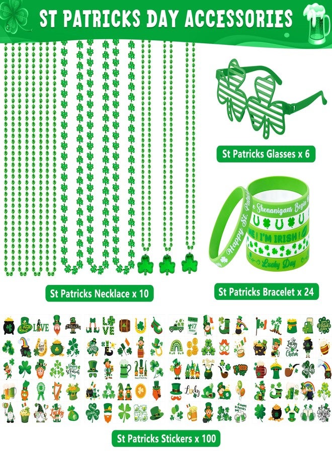 EOBOH 100PCS St. Patrick's Day Accessories, St. Patrick's Day Glasses Bracelets Tattoos Beads, Irish Glasses Bracelets Tattoos Beads Stuff, Shamrock Saint Patricks Parade Throw Party Favor Decorations - Image 2