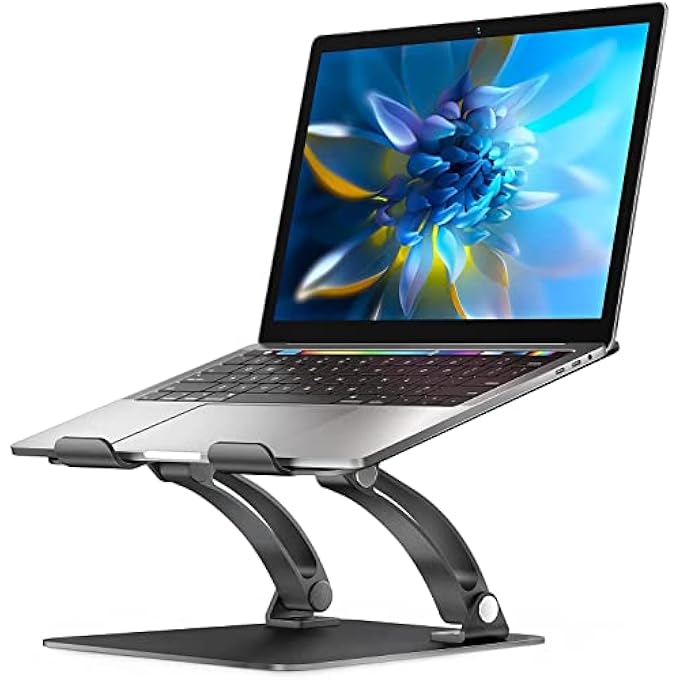 nulaxy LAPTOP STAND, ERGONOMIC HEIGHT ANGLE ADJUSTABLE LAPTOP STAND FOR DESK, MACBOOK STAND HOLDER, LAPTOP RISER COMPATIBLE WITH MACBOOK, DELL, HP, ALL LAPTOPS 11-17", SUPPORTS UP TO 22 LBS-BLACK - Image 1