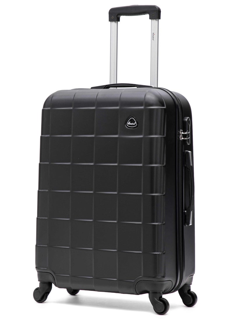 SENATOR Hard Case Travel Bags Medium Checked Luggage Trolley ABS Lightweight Suitcase with 4 Spinner Wheels, A207, Black - Image 1