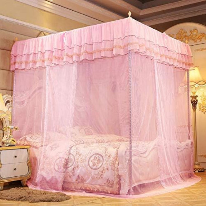 4 Corner Post Bed Canopy, Luxury Princess Net, 3 Side Openings Post Bed Curtain Canopy Bedding Netting Bed Tent Net for Single Bed/Double Bed/King-Size Bed(L) - Image 2