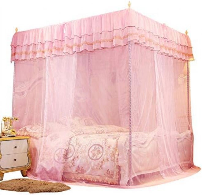 4 Corner Post Bed Canopy, Luxury Princess Net, 3 Side Openings Post Bed Curtain Canopy Bedding Netting Bed Tent Net for Single Bed/Double Bed/King-Size Bed(L) - Image 1