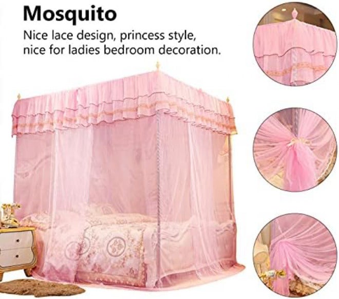 4 Corner Post Bed Canopy, Luxury Princess Net, 3 Side Openings Post Bed Curtain Canopy Bedding Netting Bed Tent Net for Single Bed/Double Bed/King-Size Bed(L) - Image 4