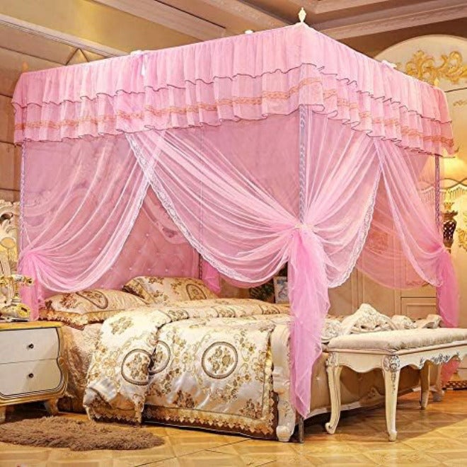 4 Corner Post Bed Canopy, Luxury Princess Net, 3 Side Openings Post Bed Curtain Canopy Bedding Netting Bed Tent Net for Single Bed/Double Bed/King-Size Bed(L) - Image 3