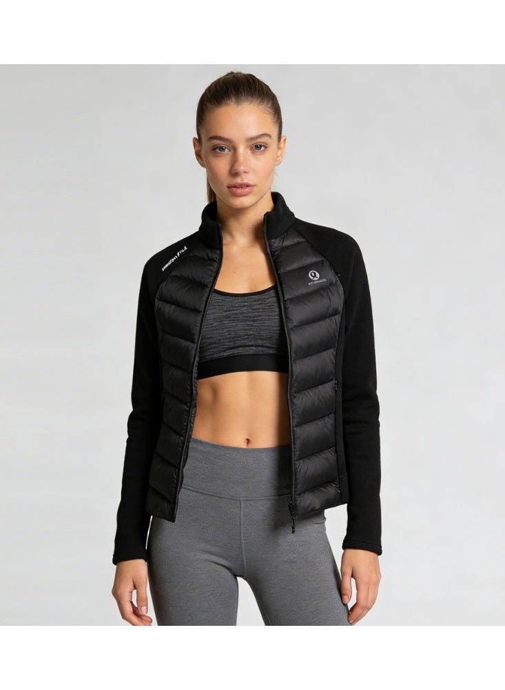 Lululemon Women’s Black Quilted Stand-Collar Full-Zip Cropped Down Jacket with Fleece - Image 1