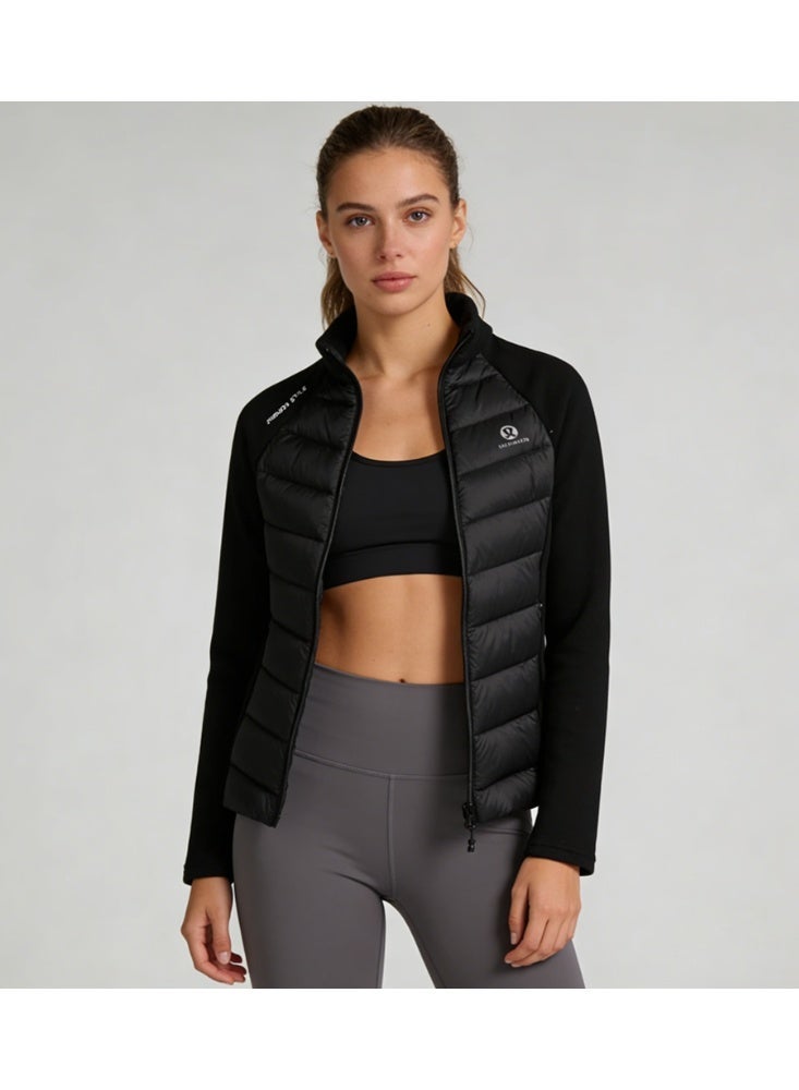 Lululemon Women’s Black Quilted Stand-Collar Full-Zip Cropped Down Jacket with Fleece - Image 2