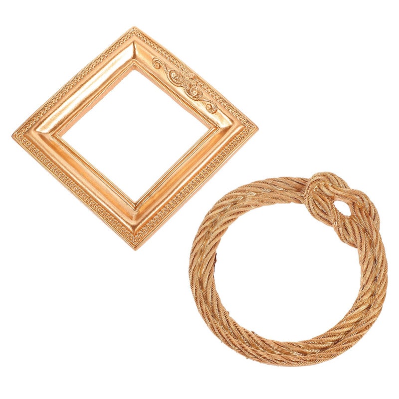 Gold Rope Circle Resin Picture Frames Vintage European Style Set of 2 for Home Tabletop Decor - Image 2