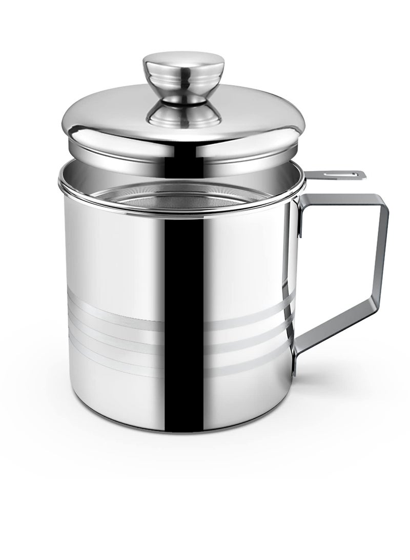 1.2L Oil Strainer Container, Stainless Steel Kitchen Cooking Oil Storage Pot Grease Keeper with Detachable Fine Mesh Filter  - Image 2