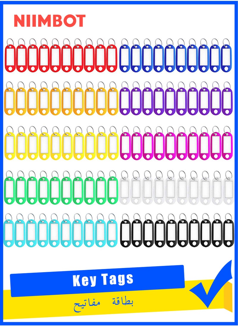 NIIMBOT 100-Piece Plastic Key Tags, Key Ring Label Tags Key Holder Key Ring Identifier Information Label Card for Keys Pets Bags Clothes Racks and Drawers, 10 Colors  - Image 1