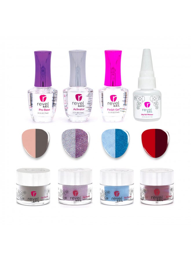 Revel Nail - Starter Dip Powder Kit - 4 Color Dip Powder Nail Kit, Manicure Set with Dip Nail Powder and Dip Powder Liquid Set - Image 1