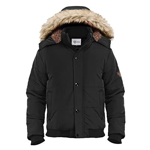 Heihuohua Men's Winter Thicken Warm Puffer Removable Hood Coat, Black, Medium - Image 1