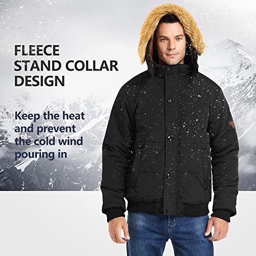Heihuohua Men's Winter Thicken Warm Puffer Removable Hood Coat, Black, Medium - Image 5