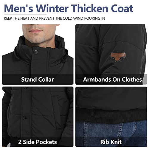 Heihuohua Men's Winter Thicken Warm Puffer Removable Hood Coat, Black, Medium - Image 4