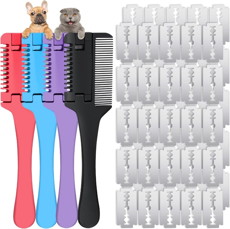 sodknow 2 in 1 Pet Grooming Tool for Dogs and Cats - Razor Comb with 40 Extra Blades for Trimming, Cutting Hair and Maintaining Coat - Image 1