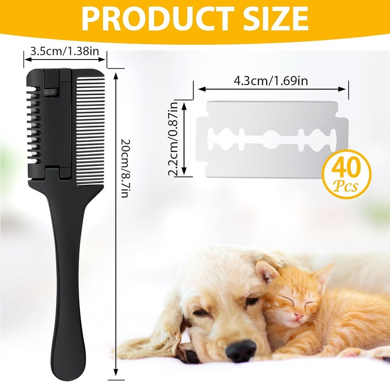 sodknow 2 in 1 Pet Grooming Tool for Dogs and Cats - Razor Comb with 40 Extra Blades for Trimming, Cutting Hair and Maintaining Coat - Image 2