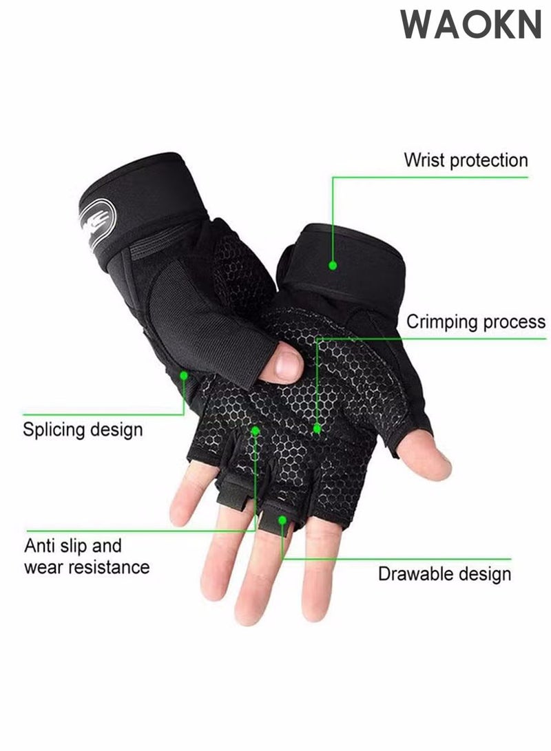 دبليو أيه أو كي أن قفازات رفع الأثقال الرياضية، قفازات تمارين الوزن الثقيل، قفازات تدريب كمال الأجسام، قفازات رياضية، قفازات شبكية، قفازات تمارين رياضية للرجال والنساء، مناسبة لتمارين السحب والرفع المميت ورفع الكتفين (مقاس كبير). - Image 2