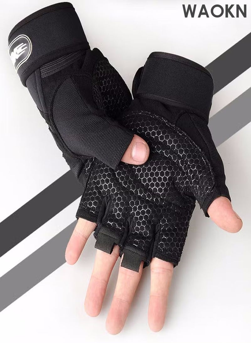 دبليو أيه أو كي أن قفازات رفع الأثقال الرياضية، قفازات تمارين الوزن الثقيل، قفازات تدريب كمال الأجسام، قفازات رياضية، قفازات شبكية، قفازات تمارين رياضية للرجال والنساء، مناسبة لتمارين السحب والرفع المميت ورفع الكتفين (مقاس كبير). - Image 1
