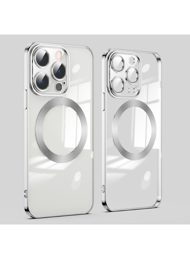 Lens Protector Mag-Safe Electroplated Phone Case For iPhone 14 Pro Max  (Silver) - Image 1