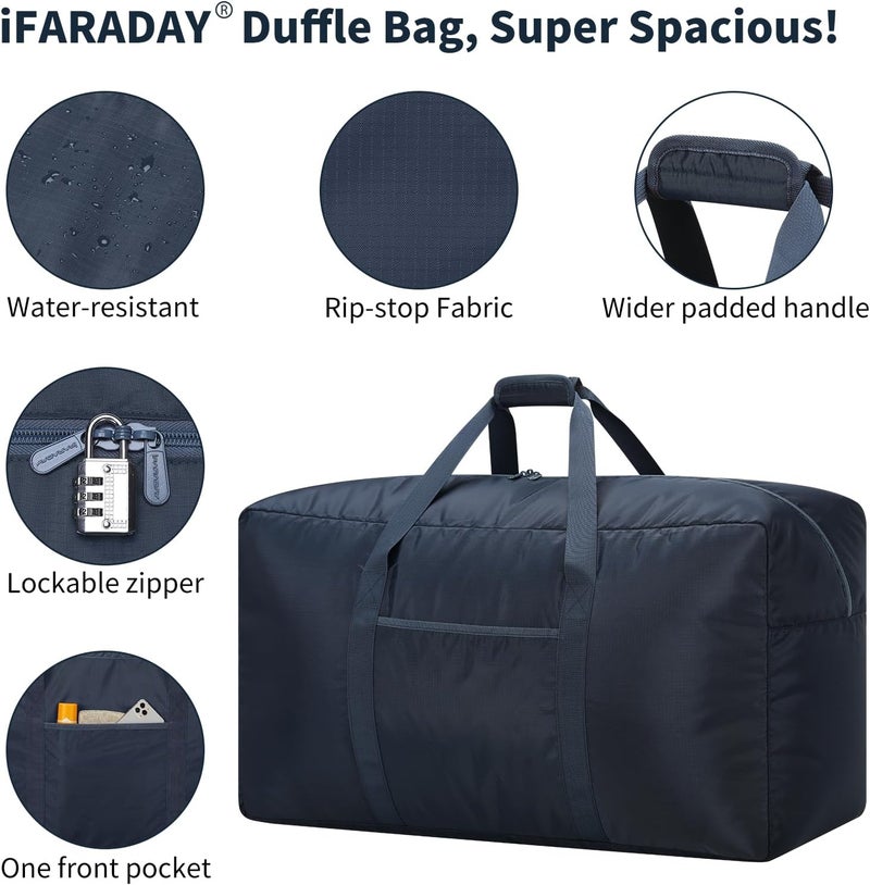 IFARADAY 95L Large Duffle Bag Foldable - 30 inch Lightweight Spare Storage Bag for Travel(Navy Blue) - Image 4