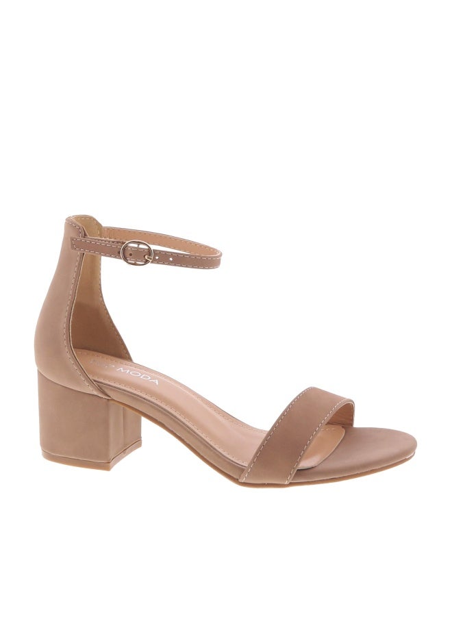 TOP Moda Darcie-1 Ankle Strap Dressy High Heel Sandal, Non-slip Sole, For Wedding, Party, Prom, Evening Wear, or Any Occasion, Sleek Style Block Heel Sandals, Taupe Nubuck, 6 - Image 1