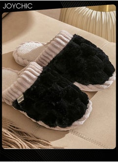 Joychic Men Autumn and Winter Home Flat Slippers Cotton Warm Windproof Breathable Anti-slip Bedroom Slippers Black  - Image 2