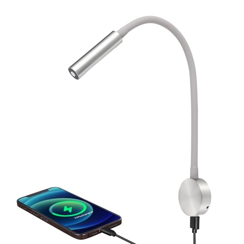 acegoo RV LED Reading Light 12V Flexible Gooseneck Wall Lamp for RV Boat Camper Van Bedside or Seat Reading, Inbuilt USB Charger & Red Night Light DC12-24V Hard-Wired - Image 1