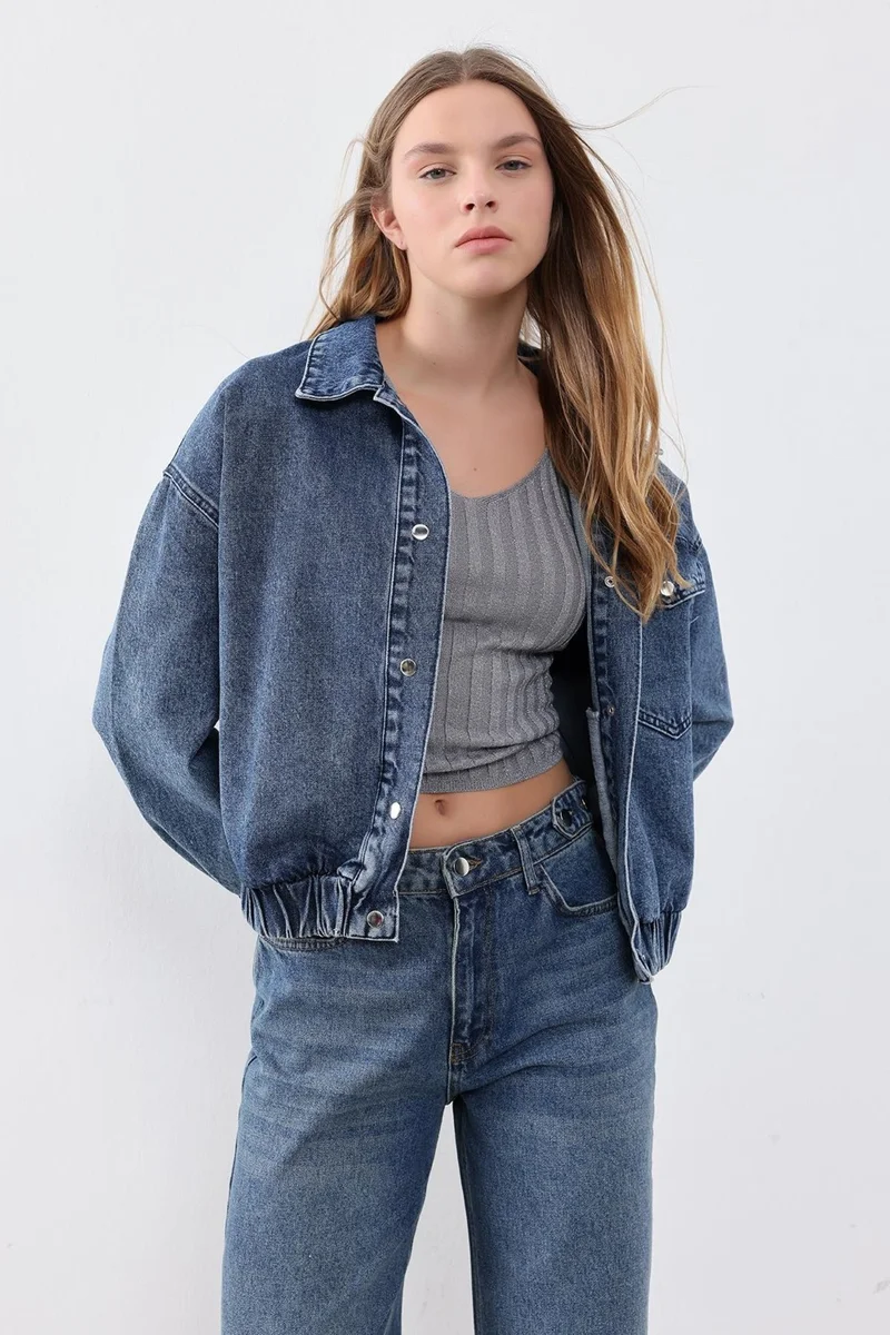 Pieces Of Melon Dark Blue Pocket Detailed Denim Bomber Jacket