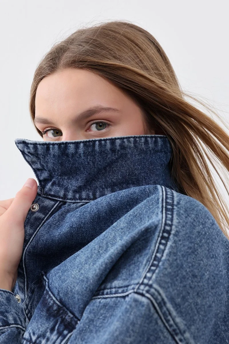 Pieces Of Melon Dark Blue Pocket Detailed Denim Bomber Jacket