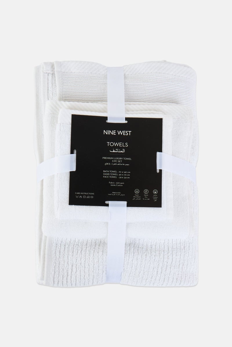 NINE WEST 3 Pcs Textured Premium Bath Towel, White - Image 1