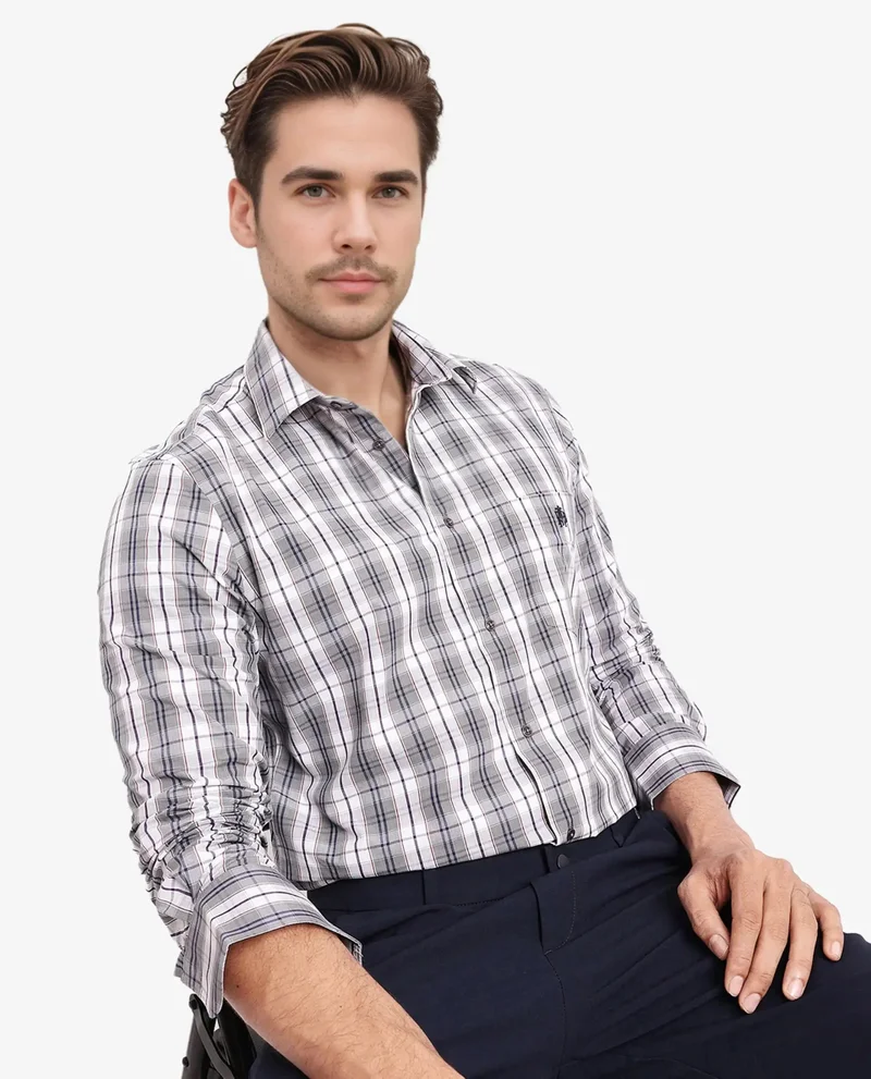Rare Rabbit Rare Rabbit Men's Cottbus Grey Cotton Fabric Full Sleeve Collared Neck Checks Shirt
